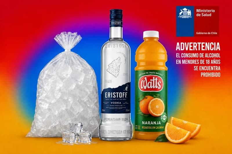 Promoción Vodka Eristoff 950 ml + Jugo Watts Naranja 1,5 L + Bolsa de Hielo